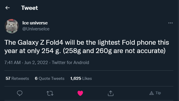 The Galaxy Z Fold4 will be the lightest Fold phone
